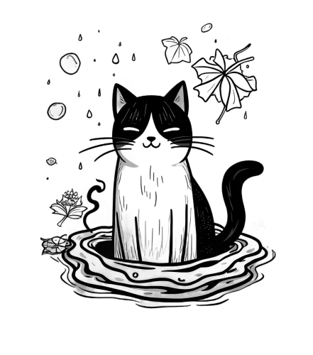 T-Shirts Design: Black Cat Tranquility Under the Moon