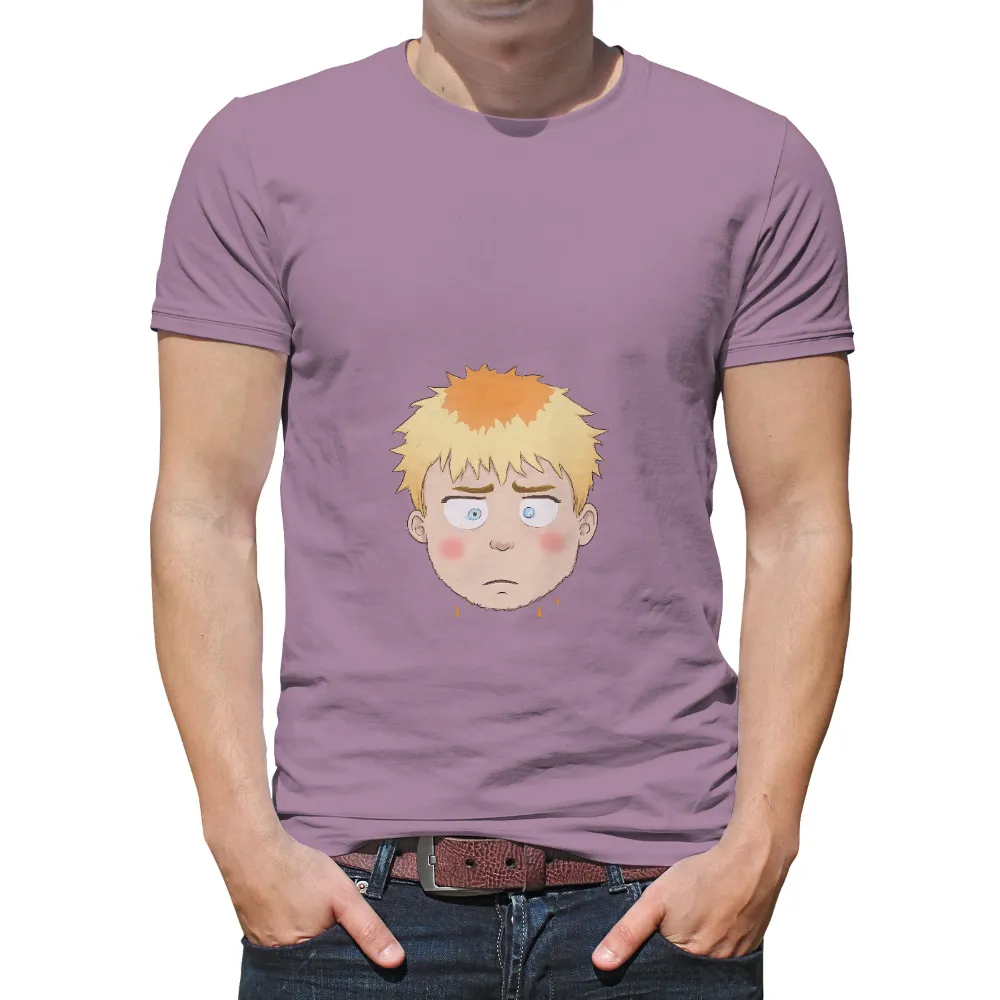 TShirt Design: Anime Character with Deep Emotions|blue shirt cartoon character