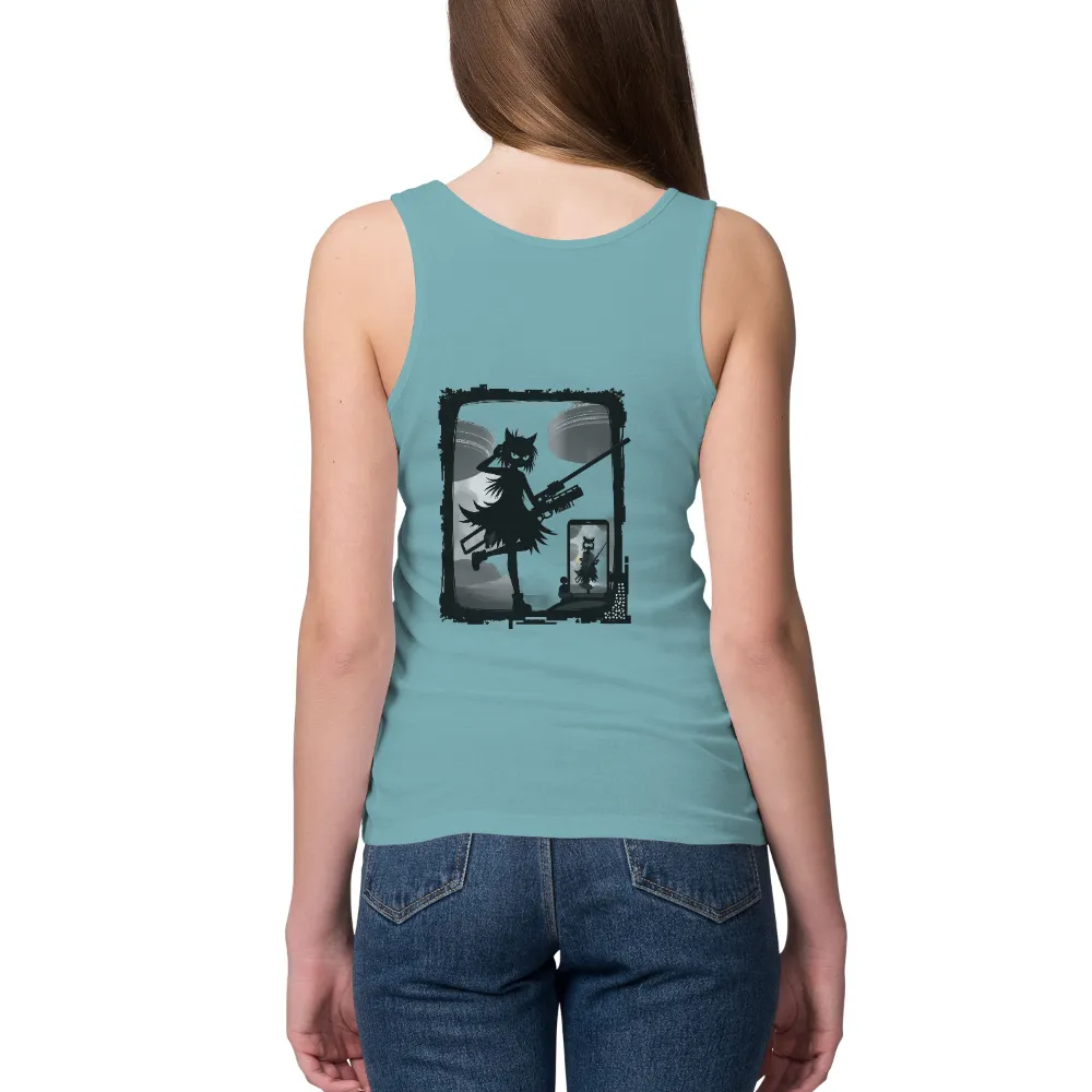 T-Shirts Custom: Shadowy Figure with Rifle - Artistic Design| moonlit sky