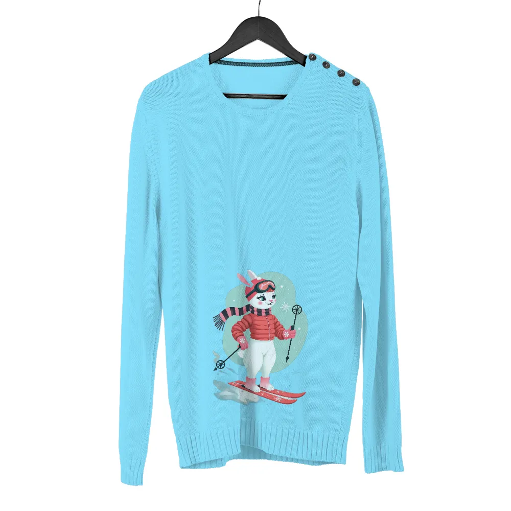 Tee Shirt Printing: Ski Bunny Adventure | Winter Sports Tee|Cute bunny skiing