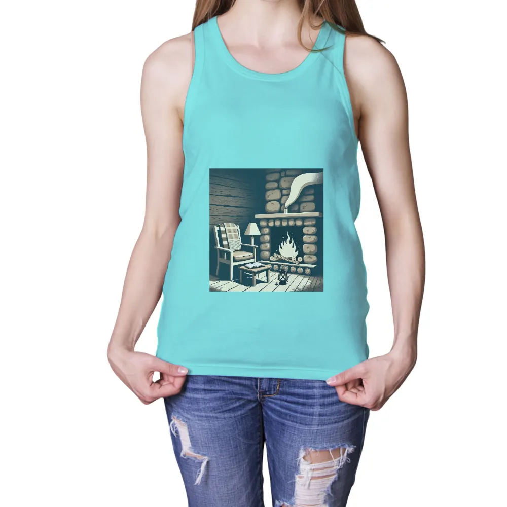 TShirt Printing: Cozy Cabin Fireplace - Life Theme| an open book on a table