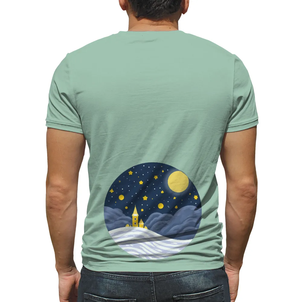 T-Shirts Design: Serene Winter Night Scene| Moonlit winter night