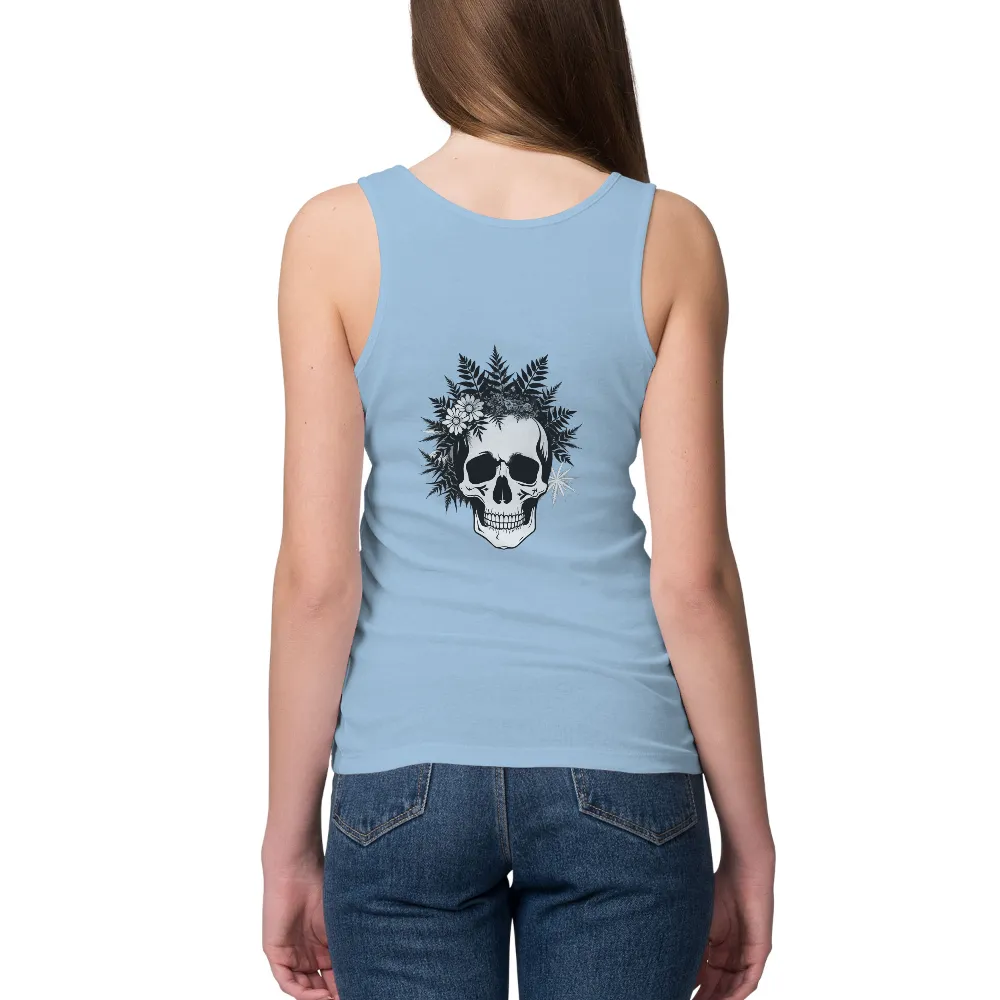 Customized Tee Shirts: Skull with Daisies and Ferns - Artistic Designs|sunlight magic print shirt