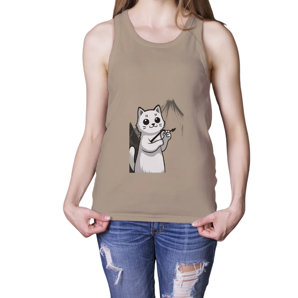 T-Shirts Pattern: Whiskers the Guitarist Cat| Black and white cat illustration