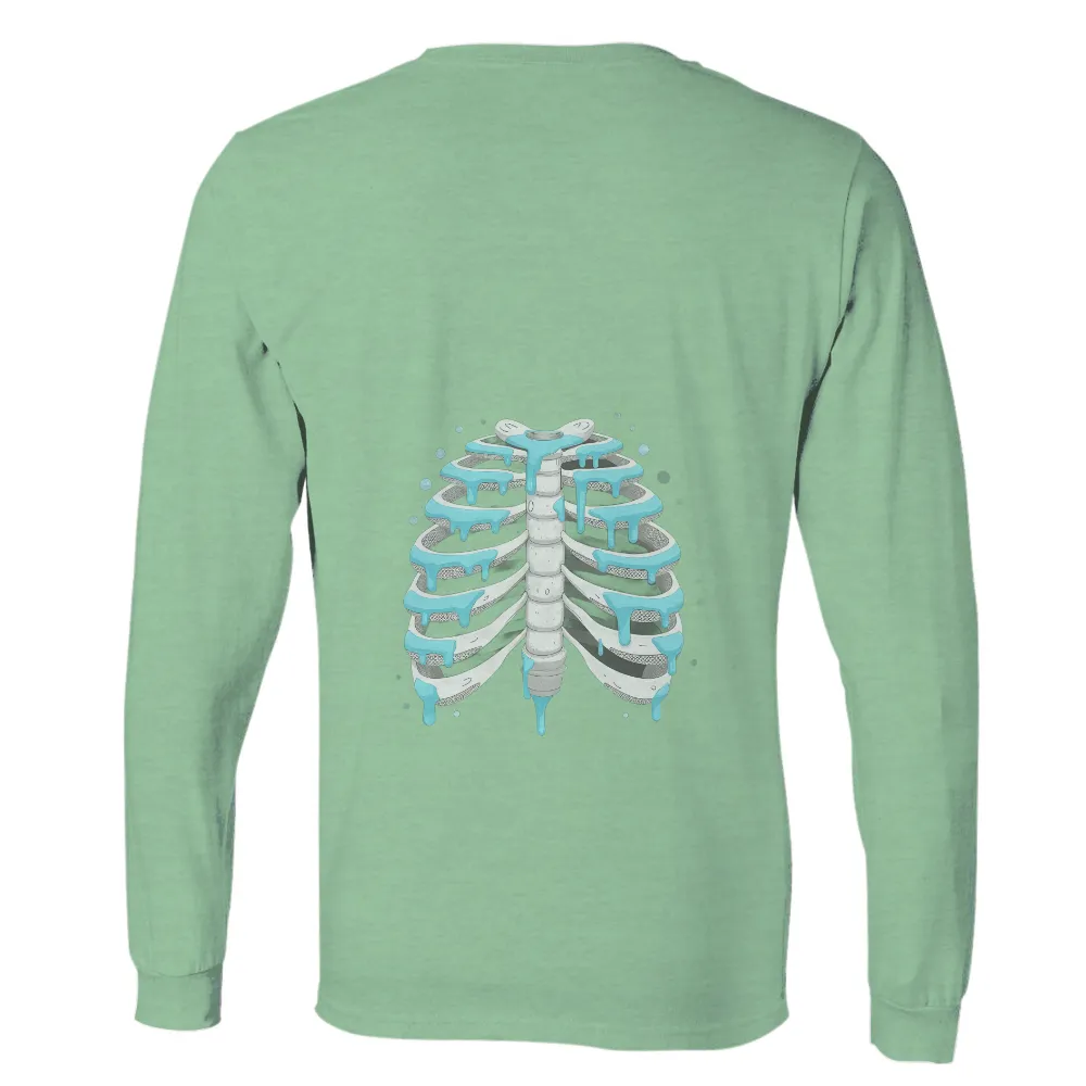 T-Shirts Design: Ribcage Art with Dripping Blue Paint| Vulnerability represented by a ribcage