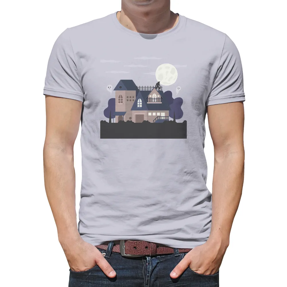 Shirts Graphic Tees: Mysterious House Under the Full Moon|t shirt full moon party