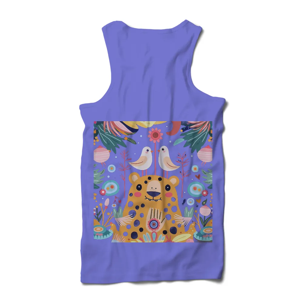 Custom T-Shirt Printing: Whimsical Leopard and Birds in a Magical Forest|pokemon forest shirt