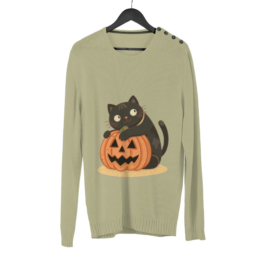 Customized Tee Shirts: Playful Cat with Pumpkin - Halloween Fun|cute t shirt for roblox