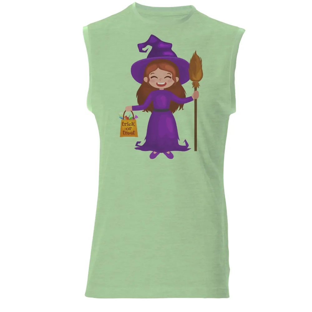 Tee Shirts Printed: Cheerful Witch in Purple Dress for Halloween|halloween ends tshirts