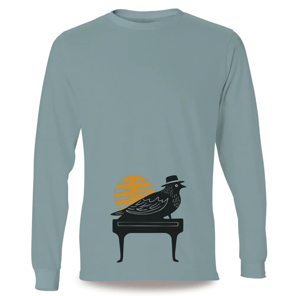 Customized Tee Shirts: Bird on Piano - Whimsical Artistic Design| whimsical design