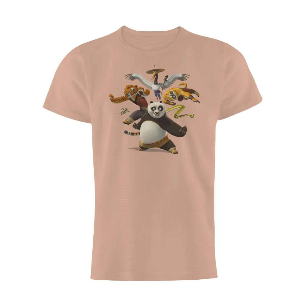 Kung Fu Panda TShirt Design: The Furious Five and Po|monkey with white shirt