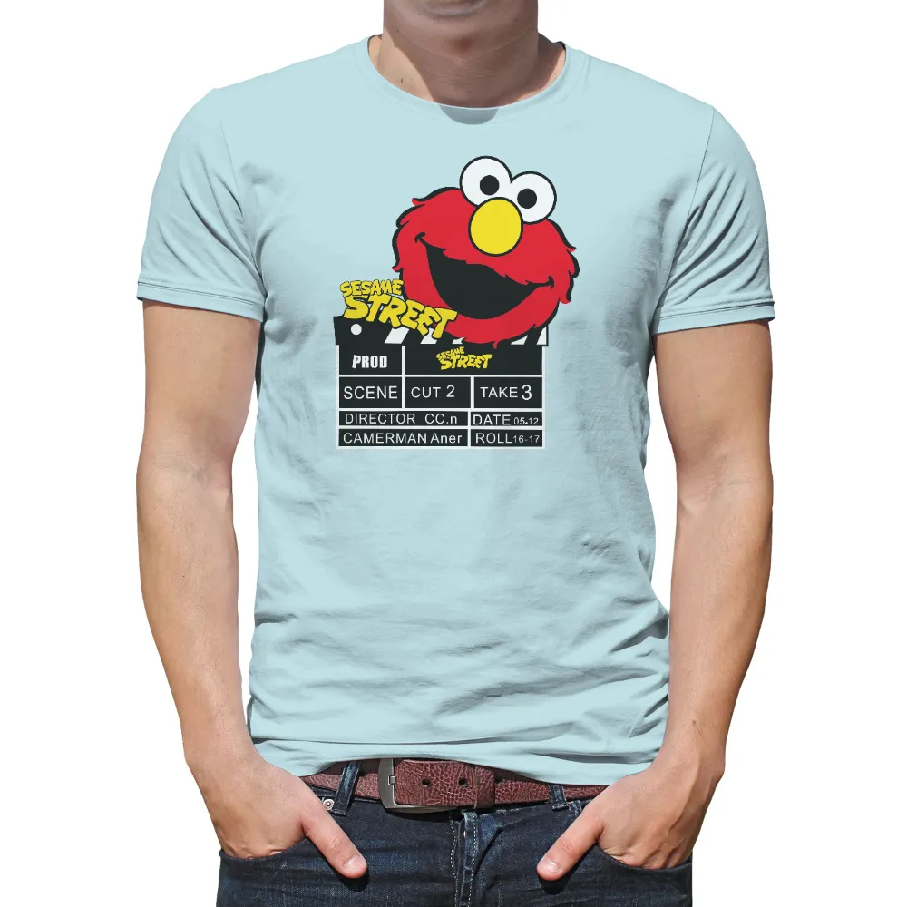 TShirt Printing: Elmo's Joyful Clapperboard Adventure|nostalgia t shirts online