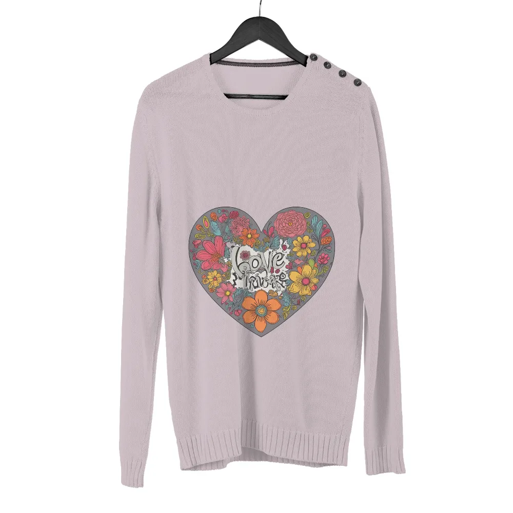 T-Shirts Pattern: Love in Bloom - Artistic Floral Heart Design|valentine love shirts