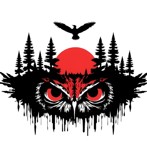 Custom T-Shirt Printing: Crimson Moon Owl - Wisdom and Freedom