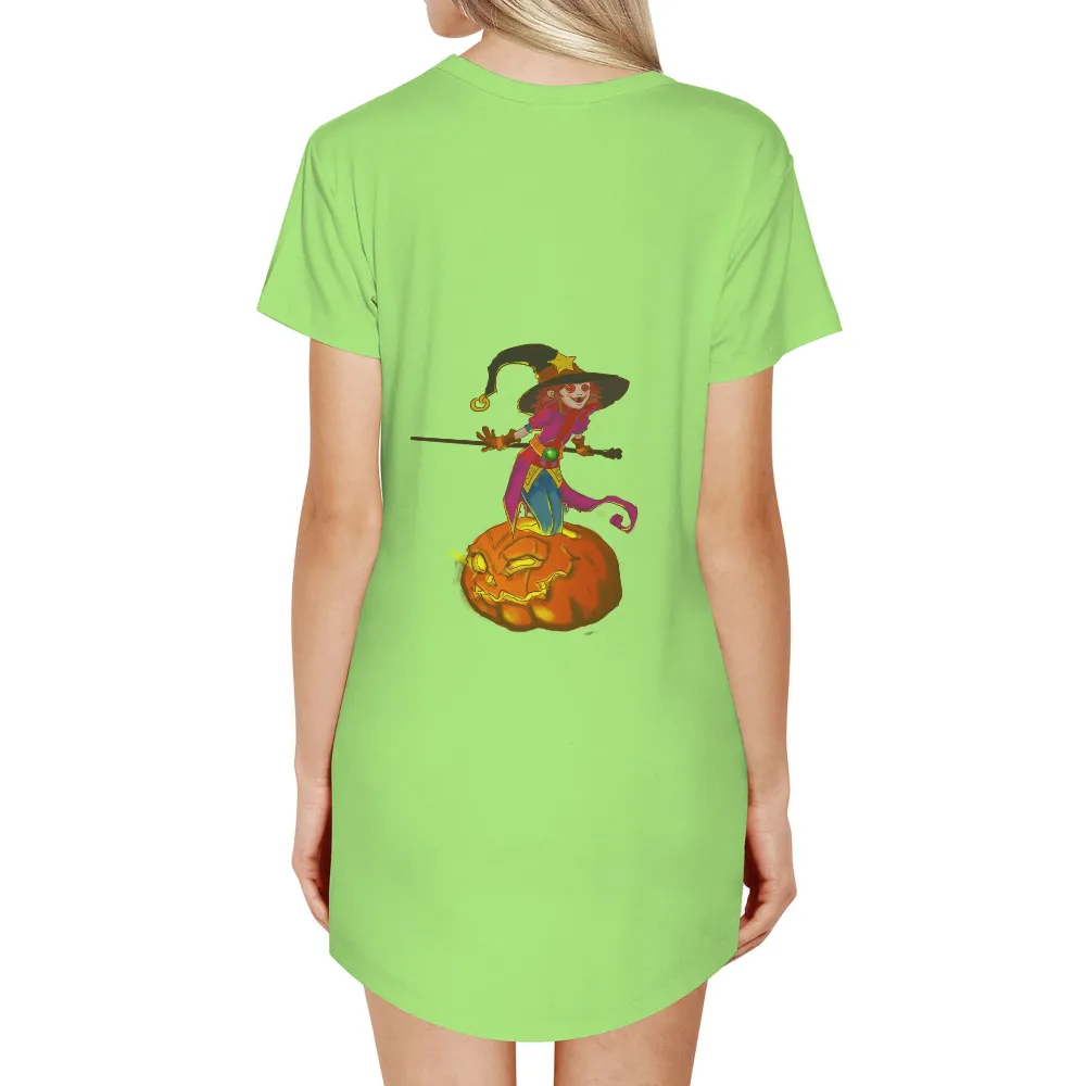 Graphic Tees: Enchanted Witch on a Glowing Pumpkin|sunlight magic print shirt