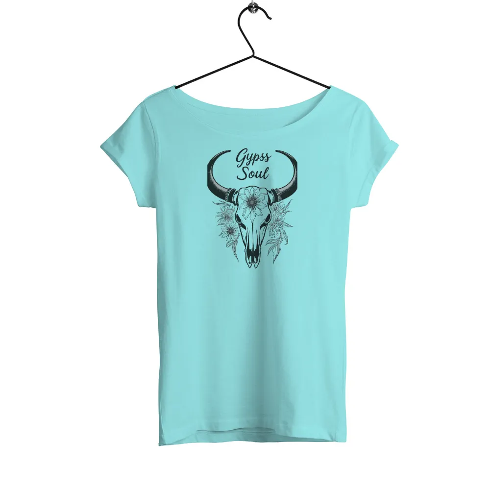 Gypsy Soul Tee Shirts Printed: Bull Skull and Flowers|bull shirt