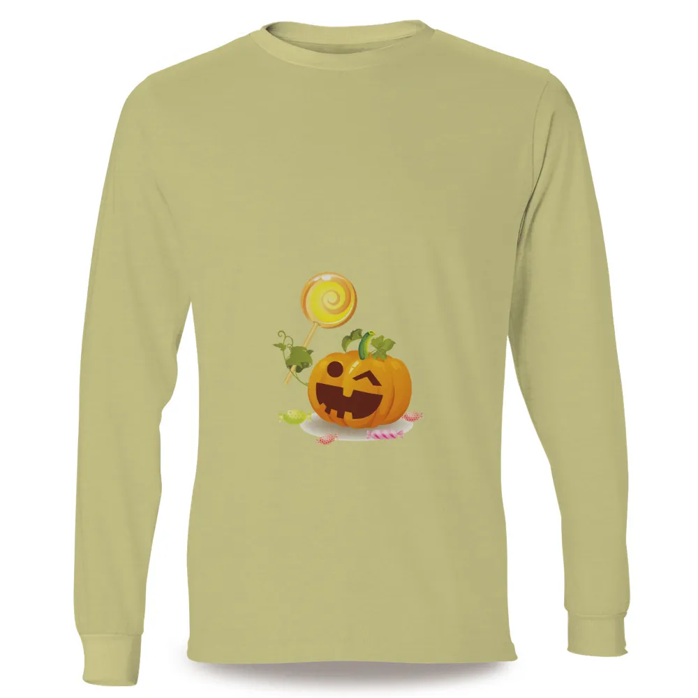 T-Shirts Design: Halloween Pumpkin with Candy and Witch Hat|a fun thing to do in the morning shirt