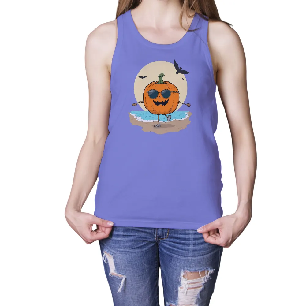 T-Shirts Pattern: Cool Pumpkin at the Beach - Halloween Night|halloween shirt 2022