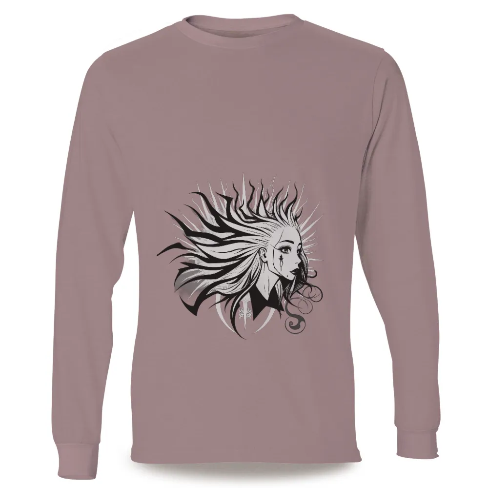 Custom T-Shirt Printing: Warrior Spirit with Star Tattoo and Flowing Hair|fantasy football goat shirt