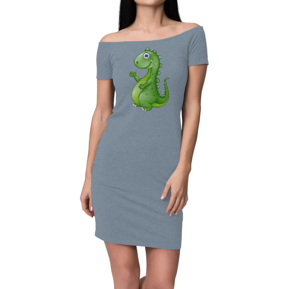 Tee Shirts Printed: Friendly Dinosaur Cartoon Design|neon green graphic tees women's