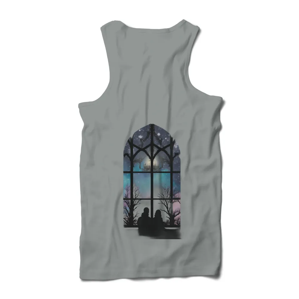 TShirt Design: Enchanted Night Sky with Gothic Window| aurora borealis