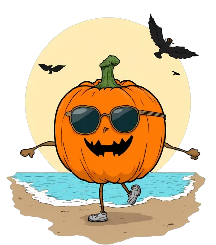 T-Shirts Pattern: Cool Pumpkin at the Beach - Halloween Night