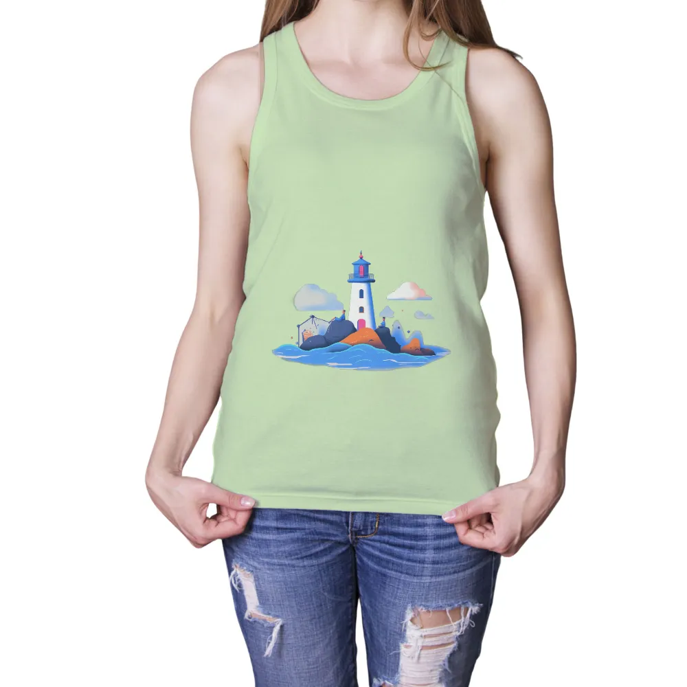 Custom Design with Lighthouse, Waves, and Night Sky|nature graphic tees