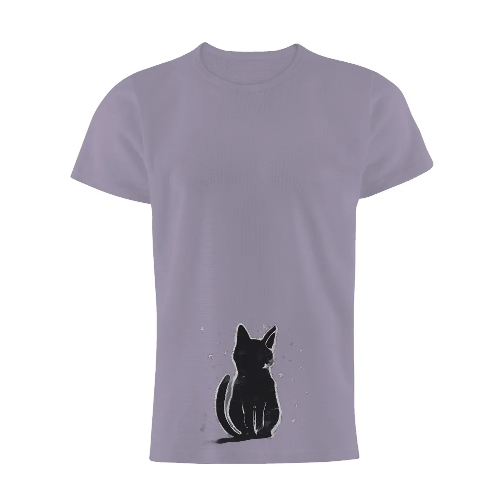 Graphic Tees: Cosmic Cat Silhouette - Minimalist Night Sky Design|cat fathers day shirt