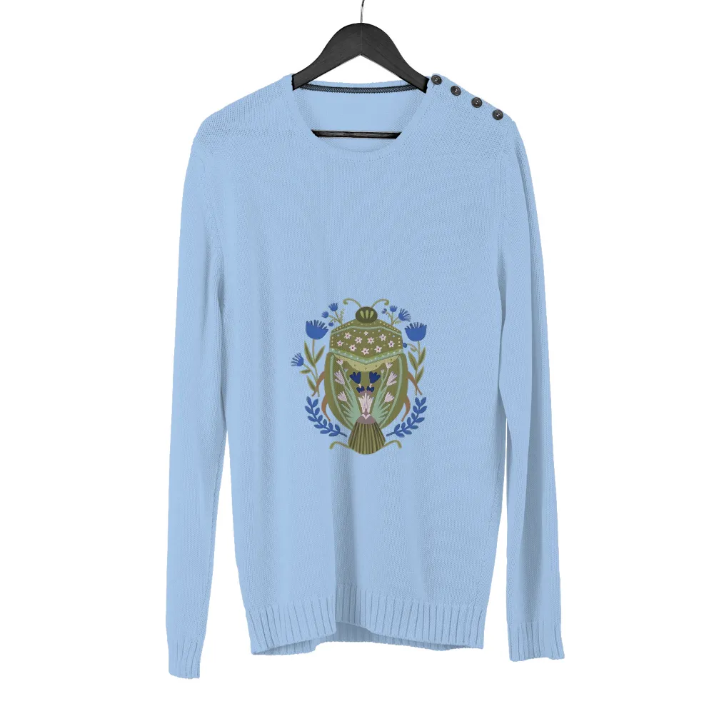 Graphic Tees: Scarab Beetle - Symbol of Transformation and Rebirth| Delicate pink and blue flowers