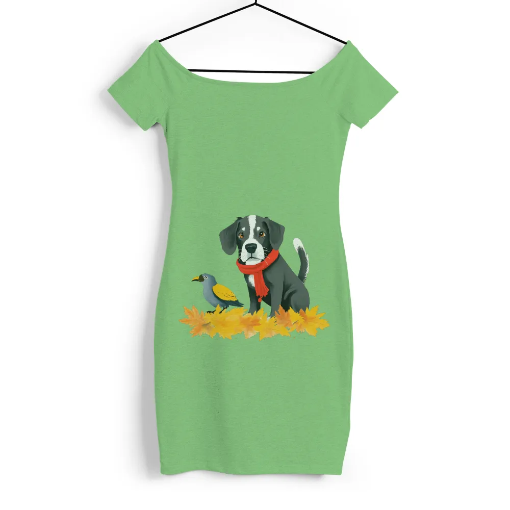 Custom Tee Shirts: Autumn Companions - Dog and Bird in Fall Leaves|bird on the money t shirt