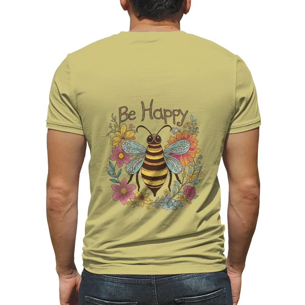 Graphic Tees: Be Happy with Whimsical Bee and Flowers|bee print shirt mens