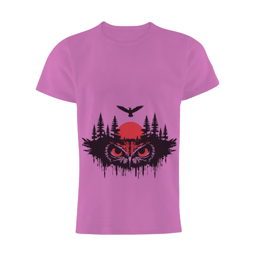 Custom T-Shirt Printing: Crimson Moon Owl - Wisdom and Freedom|zayde wisdom