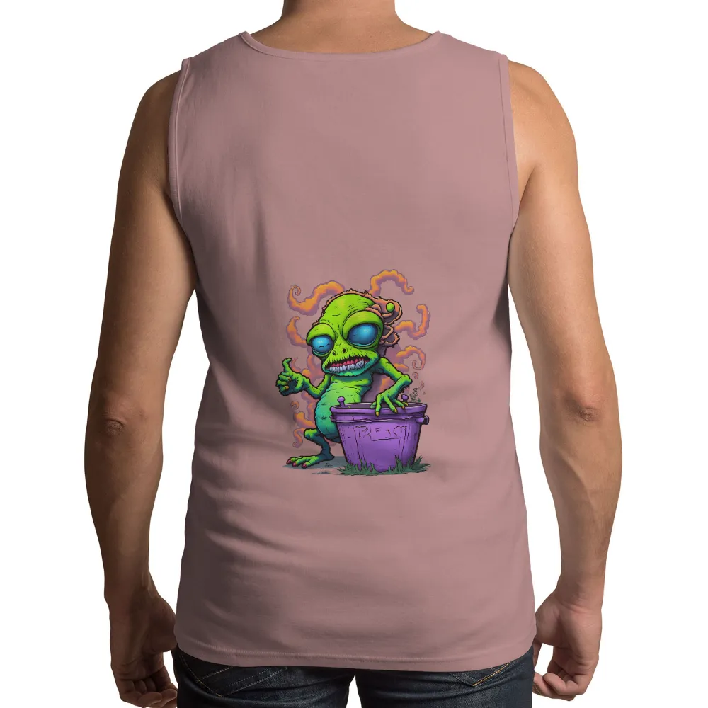 TShirt Printing: Whimsical Horror with Green Creature Zorg| Sharp teeth on a creature