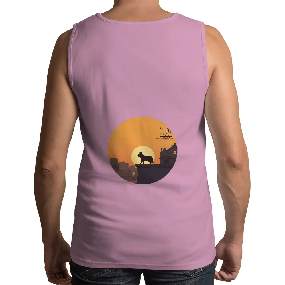 TShirt Design: Cat Silhouette at Sunset - Urban Tranquility|my cat is my valentine t shirt