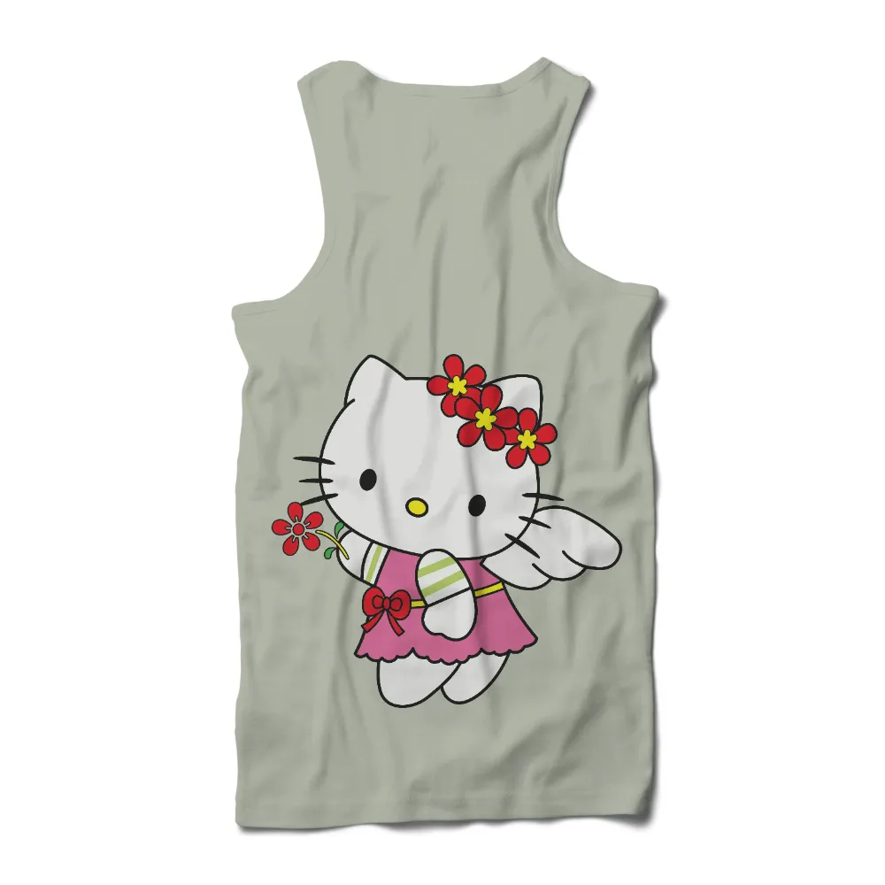 T-Shirts Design: Kitty Angel with Spring Flowers|womens spring long sleeve shirts