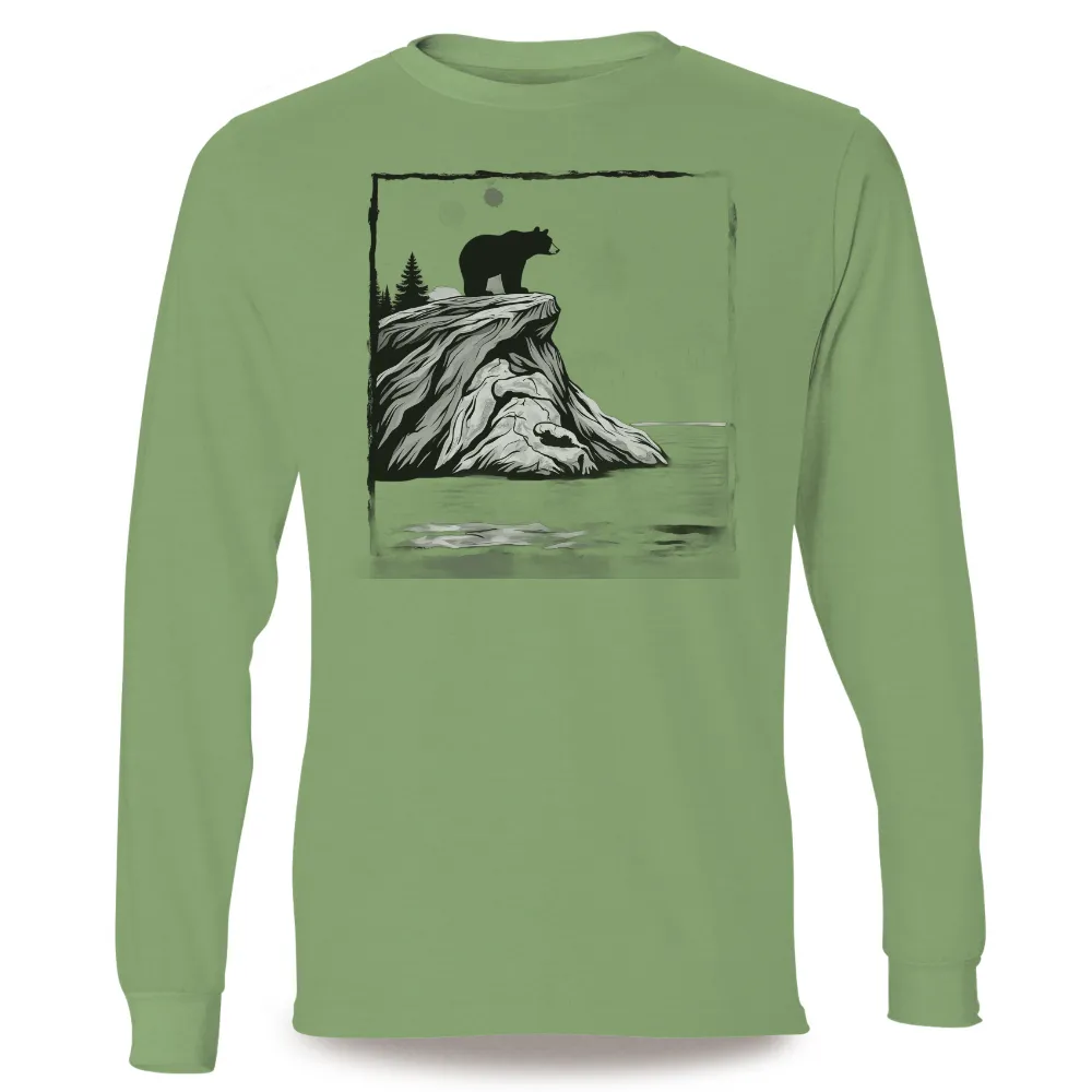 T-Shirts Custom: Majestic Bear on Cliff - Nature's Solitude|reign forest fronds camp shirt