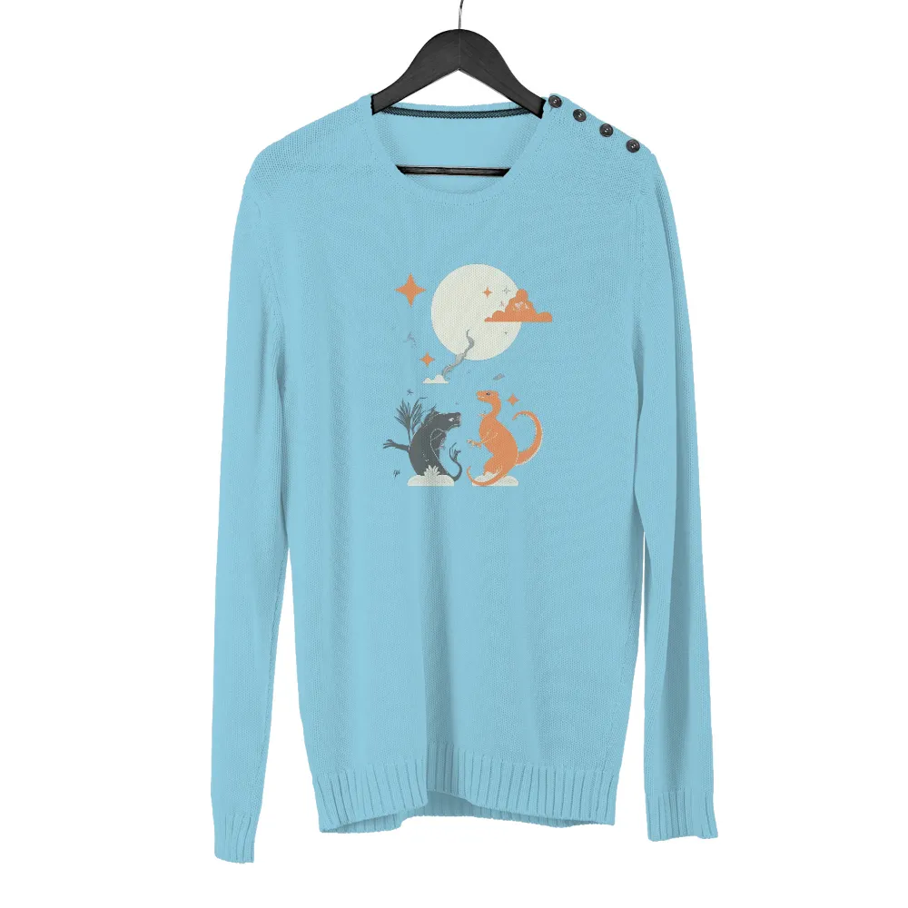 T-Shirts Design: Mythical Guardians Under the Moon|stars hollow knit a thon shirt