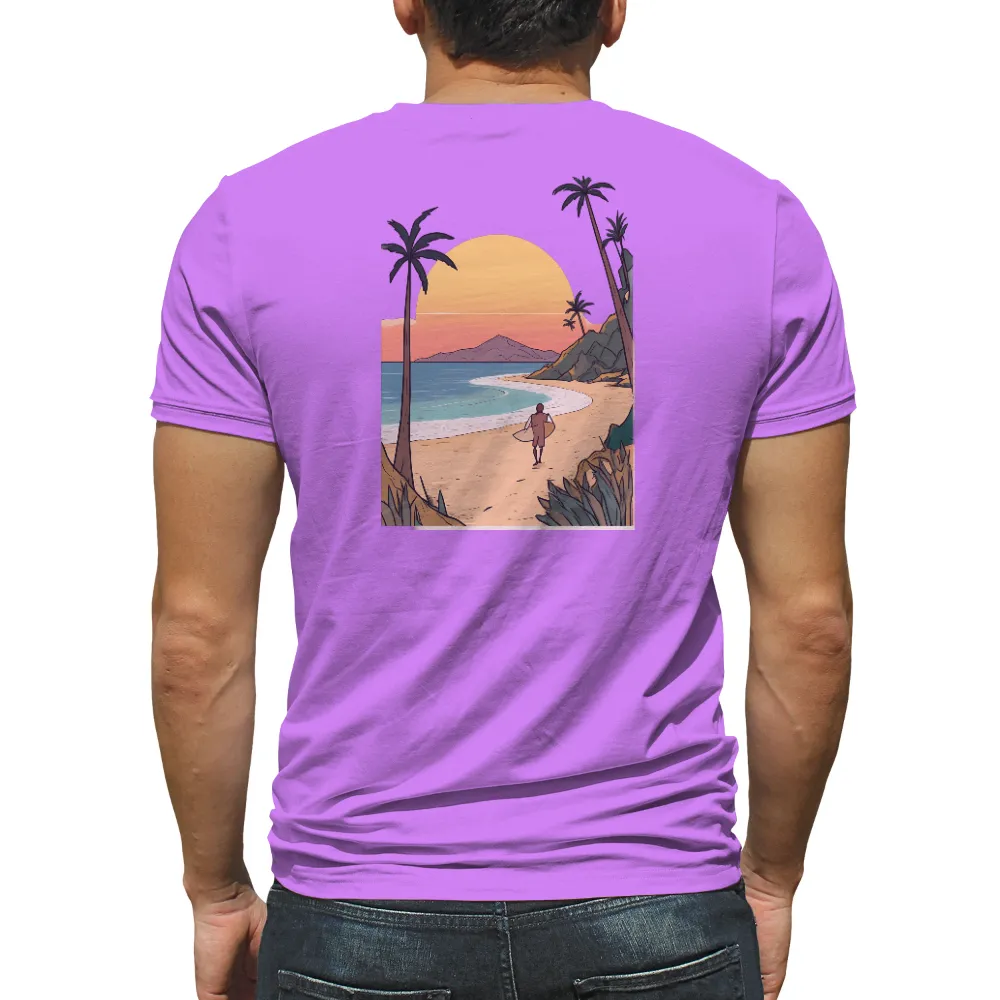 T-Shirts Custom: Vintage Beach Sunset with Surfer|vintage claude monet shirt