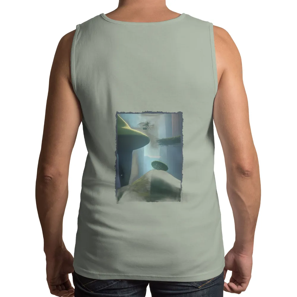 Tee Shirts Printed: Surreal Landscape with Glowing Tree and Futuristic Aircraft|futuristic t