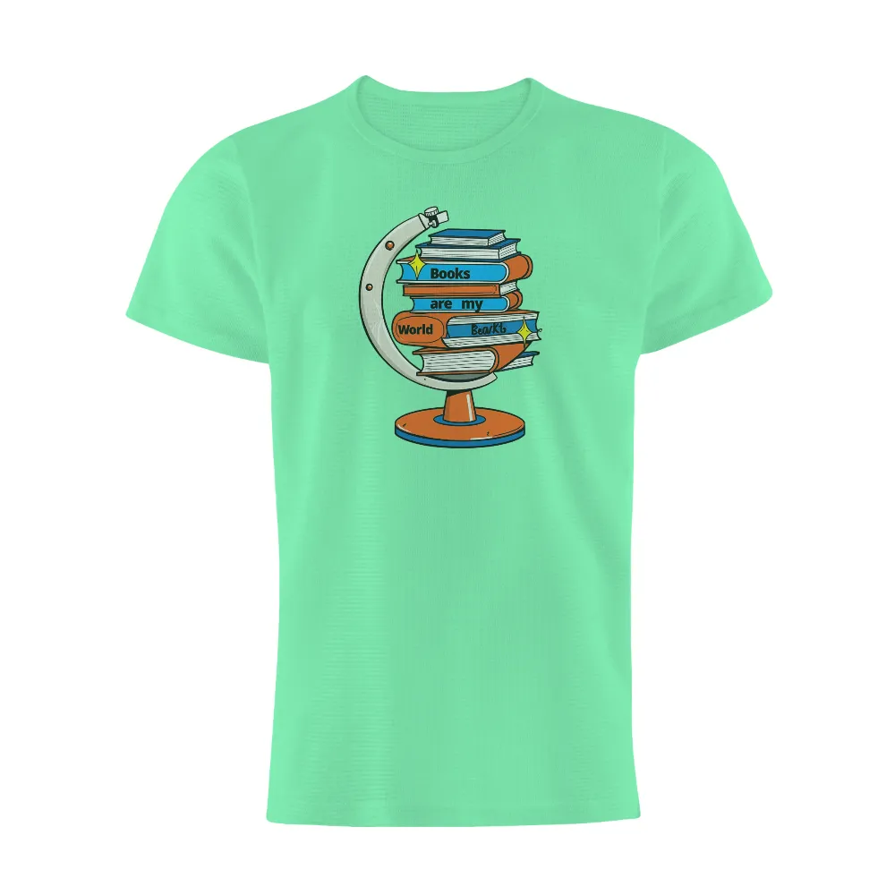 Tee Shirts Printed: Books Are My World - Reading Adventure| Literary globe design