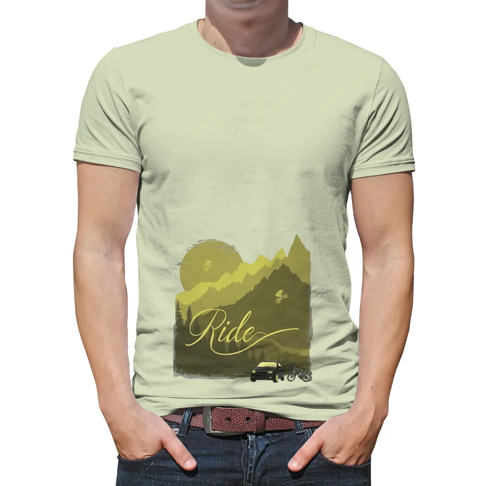 T-Shirts Design: Ride into the Sunset with Mountain Biking Adventure|t shirt painting on nature