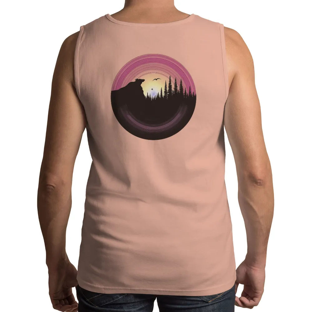 T-Shirts Design: Bear Silhouette in the Forest at Sunset|bear with deer antlers t shirt