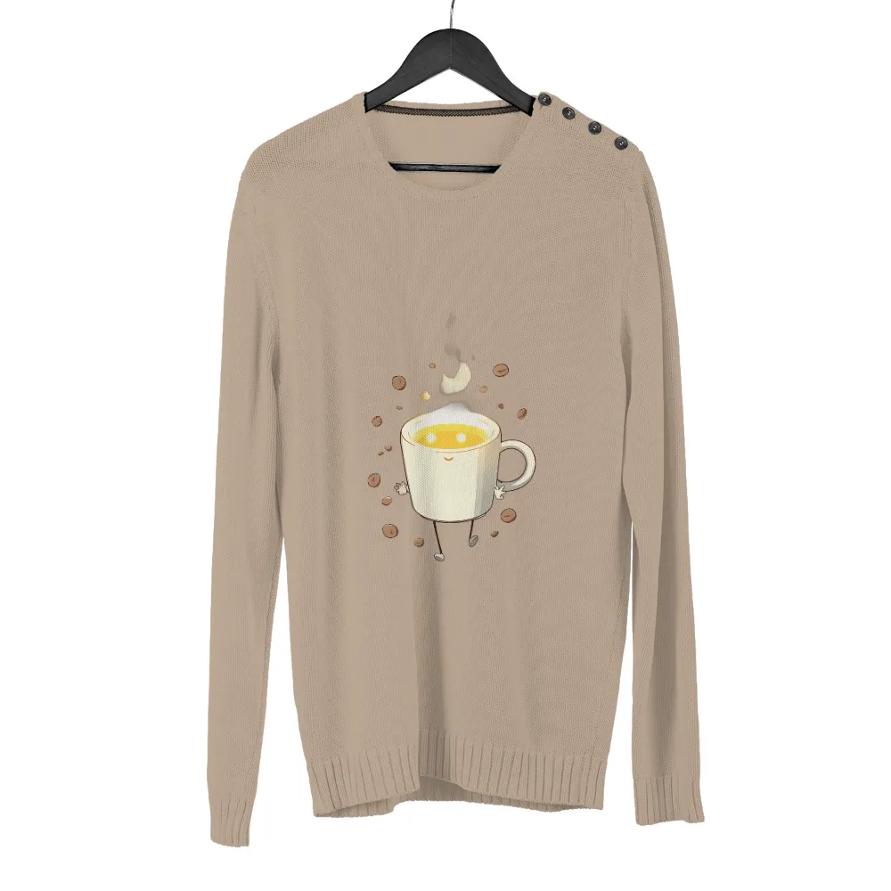 Custom T-Shirt Printing: Brewster the Coffee Cup - Cheerful Morning Energy|men's haggar classic fit premium comfort spread collar dress