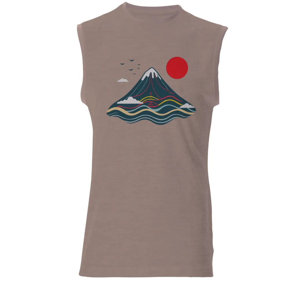 Tee Shirt Printing: Mount Fuji and the Red Sun - Artistic T-Shirts| Traditional Japanese elements