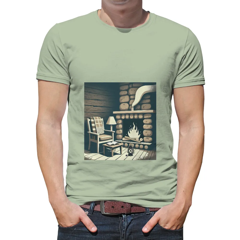 TShirt Printing: Cozy Cabin Fireplace - Life Theme| a vintage lantern on the floor