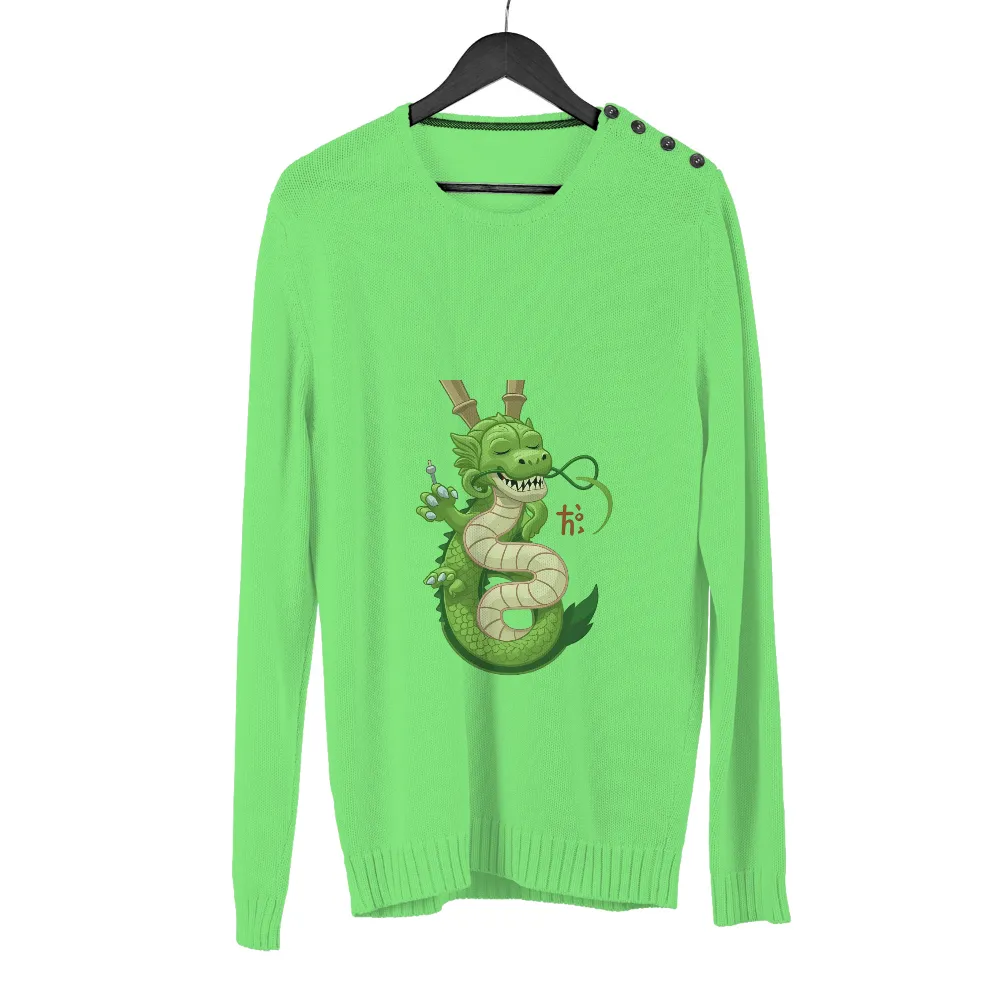 Custom T-Shirt Printing: Playful Dragon Design | Funny & Whimsical Tees| Vibrant green and white dragon