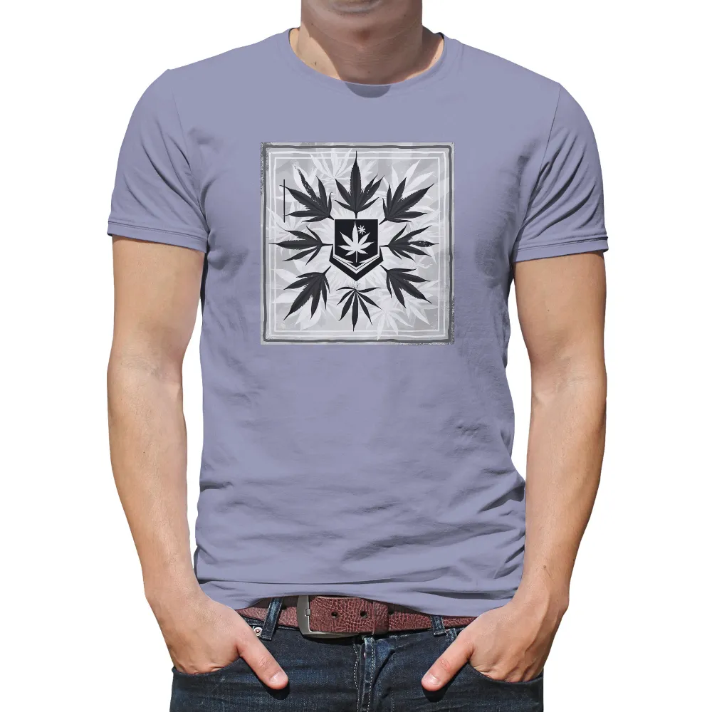 TShirt Design: Vintage Cannabis Shield - Artistic Nature Emblem|vintage kung fu shirt