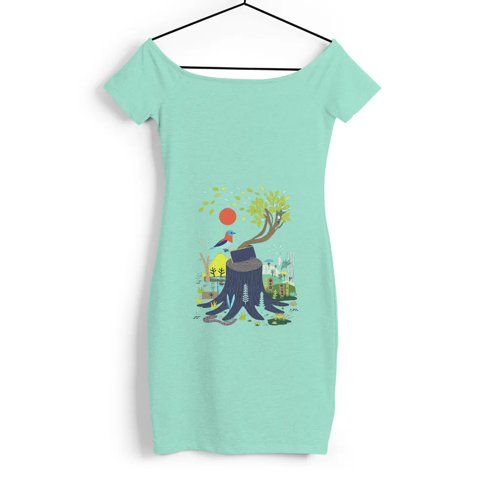 TShirt Design: Nature's Stories - Tree Stump and Open Book|bird on the money all over print tee