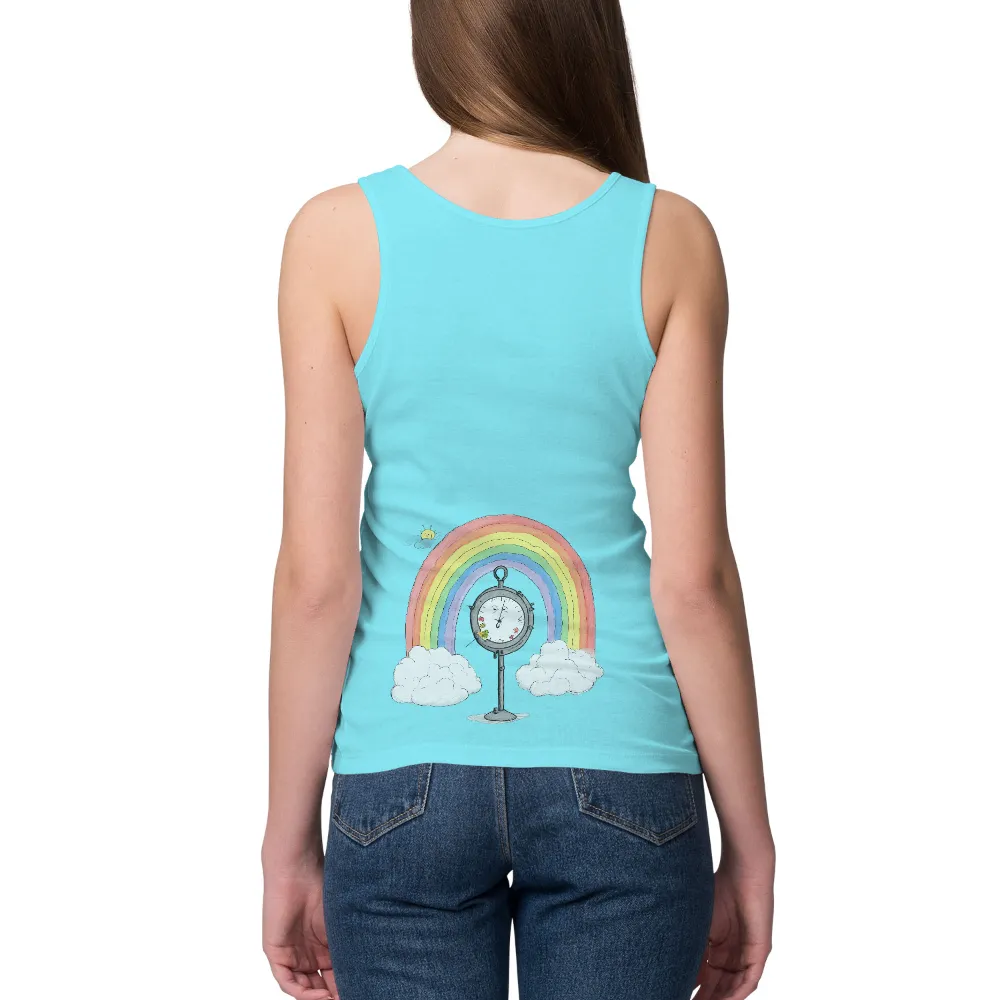 Tee Shirt Printing: Whimsical Clock & Rainbow - Life Theme T-Shirt| Colorful rainbow arc