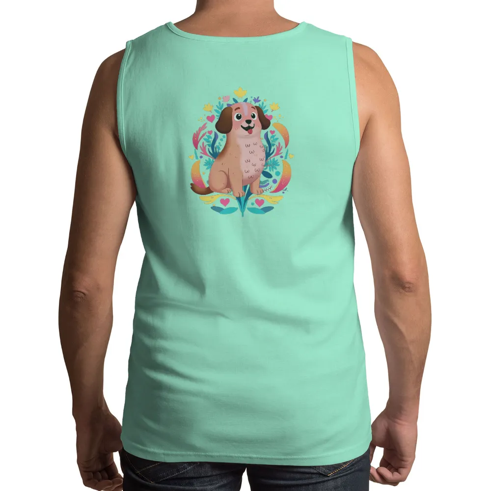 Tee Shirts Printed: Whimsical Puppy in a Garden of Joy|happy easter bunny shirts